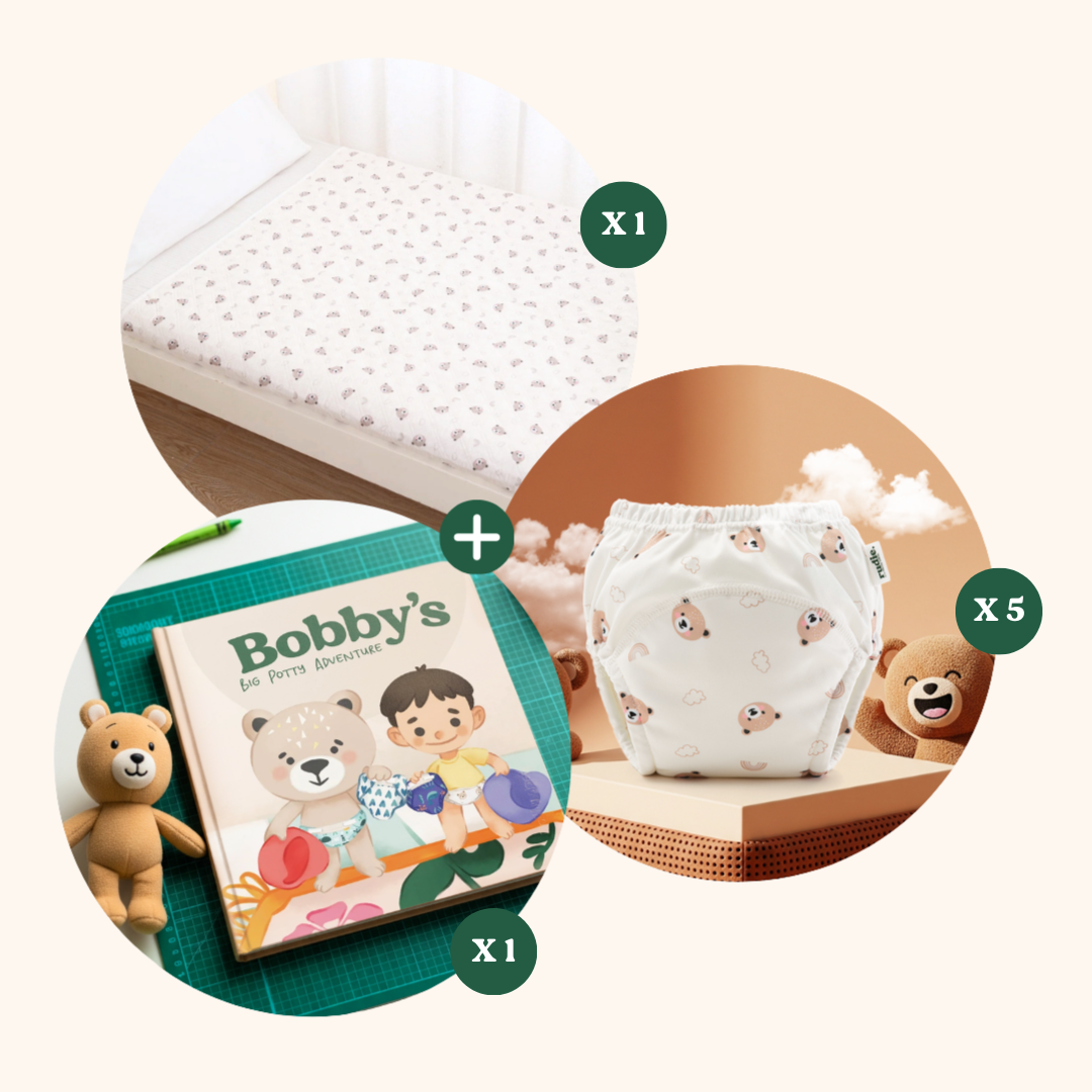 Rudie Baby Bobby's Complete Toilet Training Bundle flat lay with all products