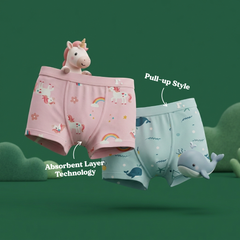 Rudie Baby toilet training underwear size guide and features - bamboo organic cotton, leakproof