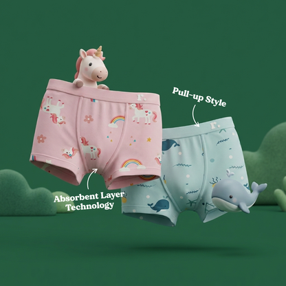 Rudie Baby toilet training underwear size guide and features - bamboo organic cotton, leakproof