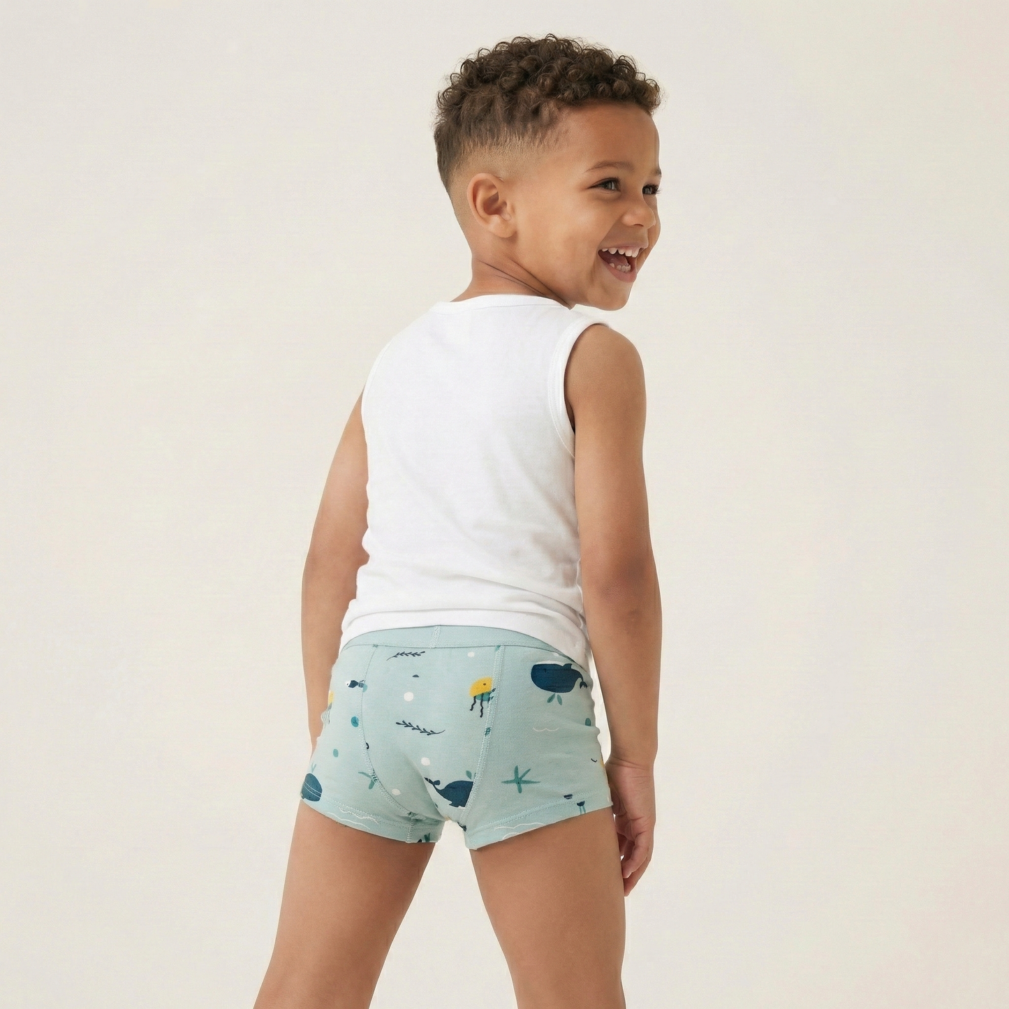 Rudie Baby toilet training underwear detail - soft bamboo terry absorbent layer, Whales print