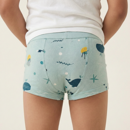 Rudie Baby toilet training underwear lifestyle - toddler in Whales print, potty training Australia