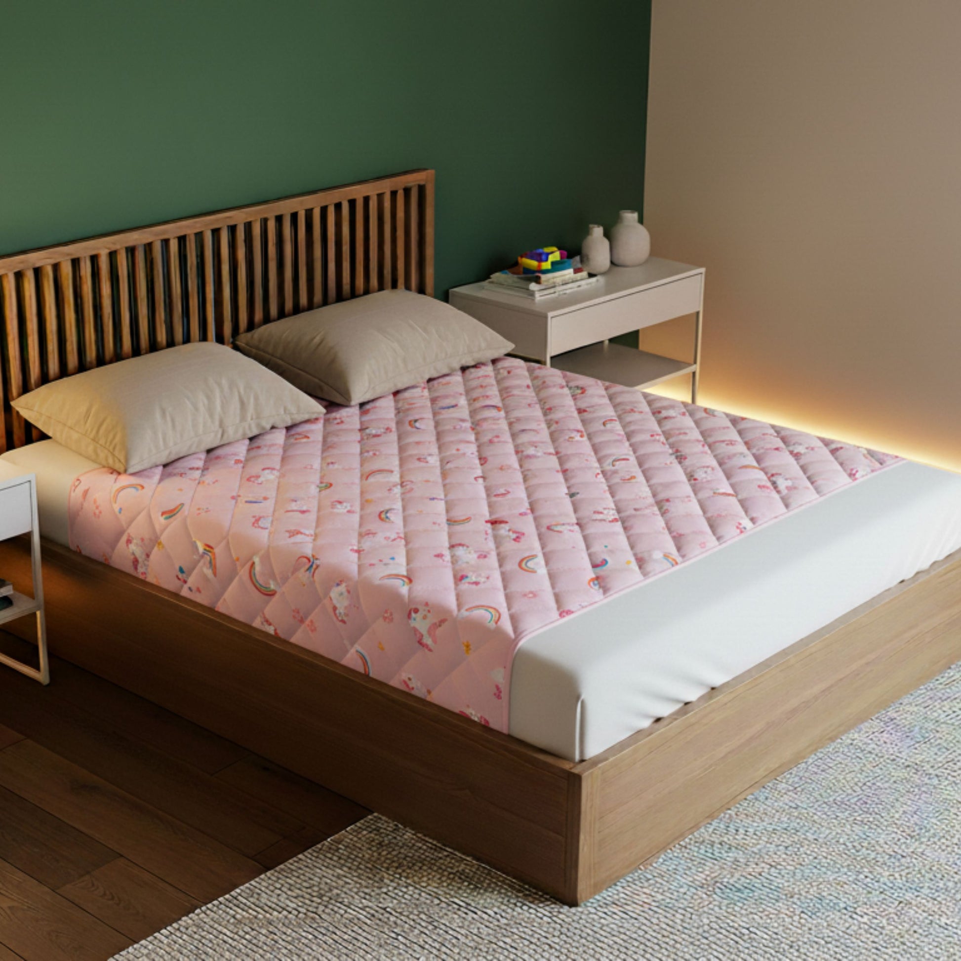 Rudie Baby leakproof bed guard in Unicorns print, single bed size