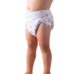 Rudie Baby DryStart toilet training diaper, product flat lay